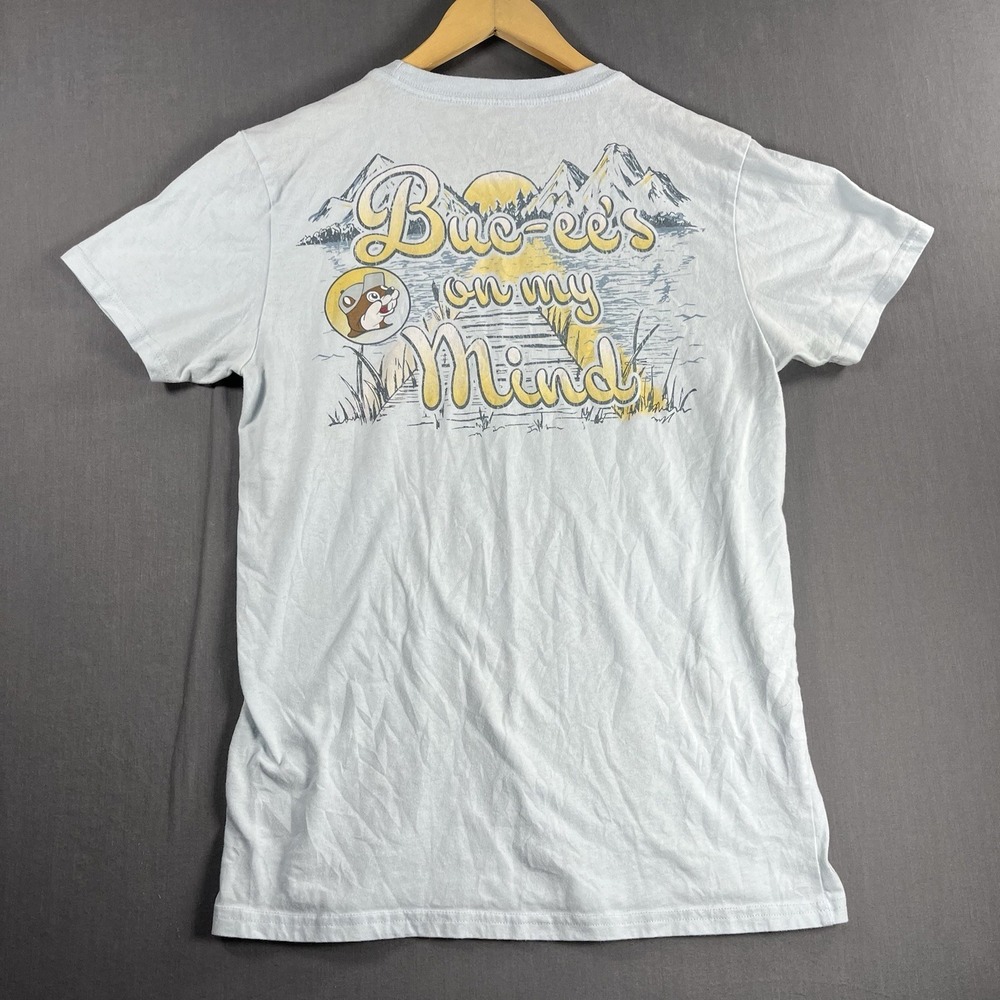 Authentic Buc-ee's On My Mind T Shirt Tee Medium Light Blue Kitsch Mountains - Picture 6 of 6